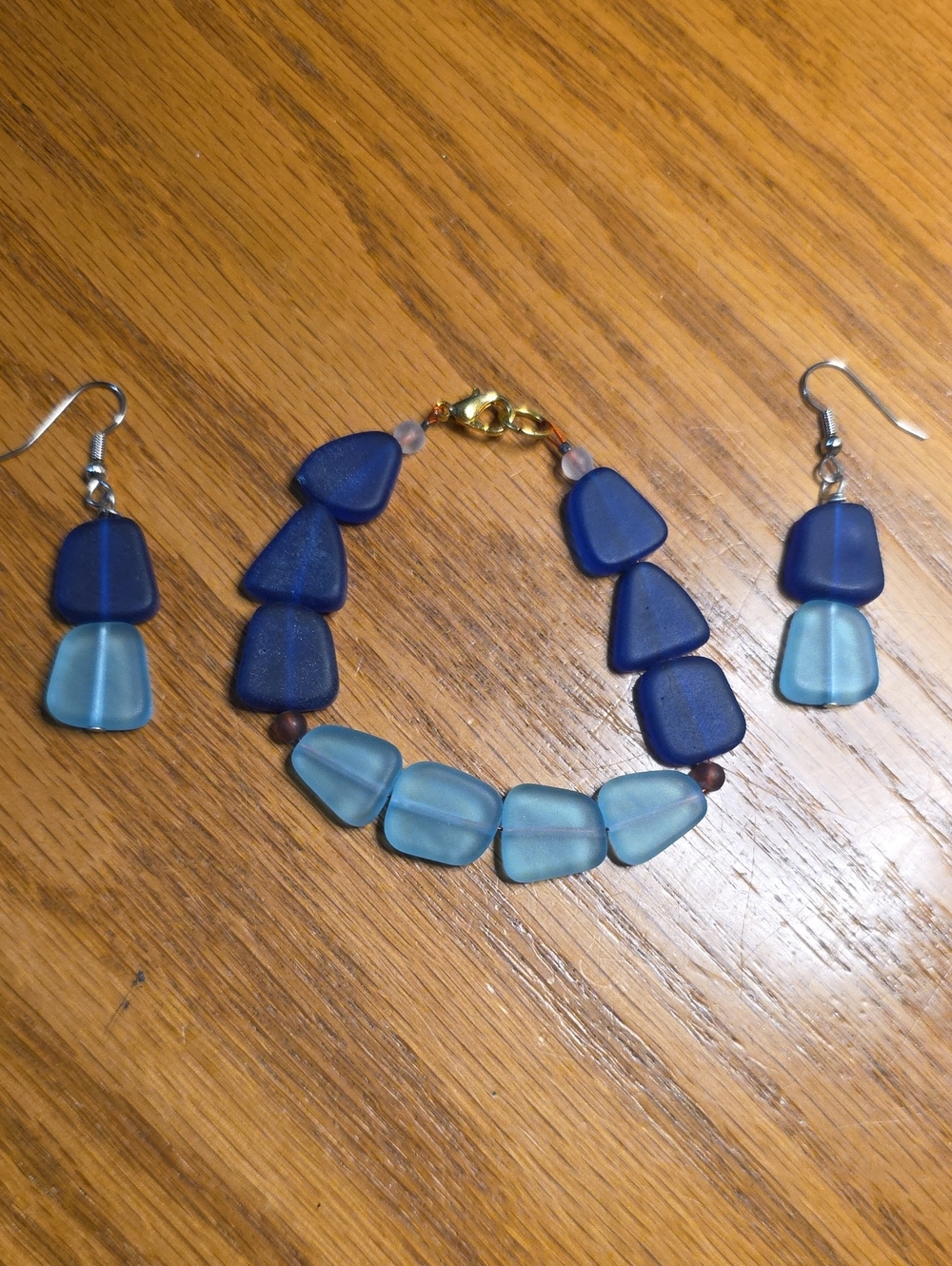 Blue Two-Tone Sea Glass Bracelet & Earrings Set